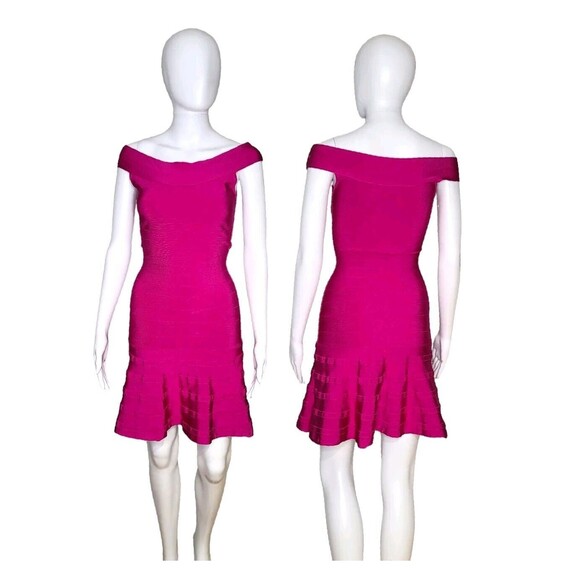 Guess By Marciano Stretch Bandage Fit Flare Bodycon Mini Dress Pink Rose… - Picture 1 of 16
